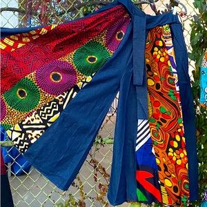 NY Designer NH PALAZZO DENIM PANTS WITH PATCHWORK PRINTS